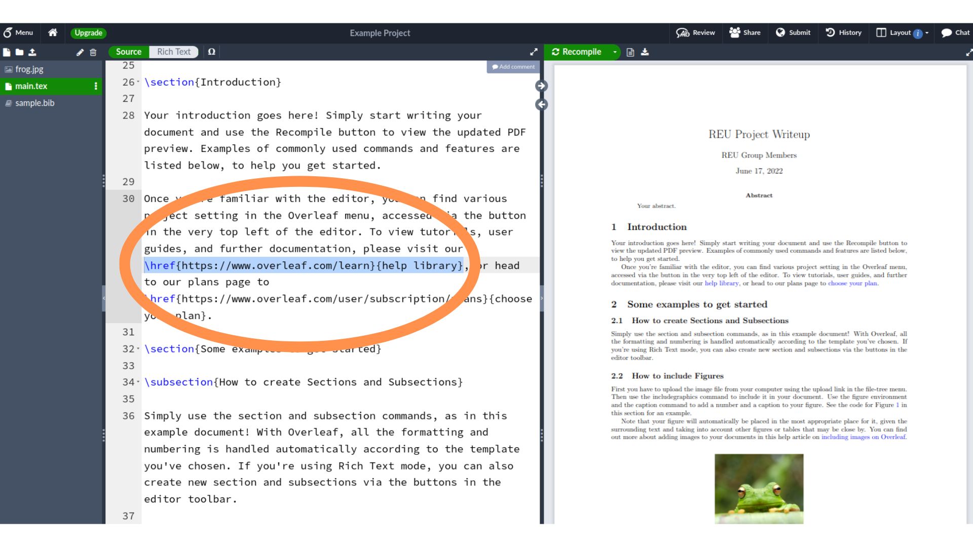 Adding links for LaTeX in Overleaf